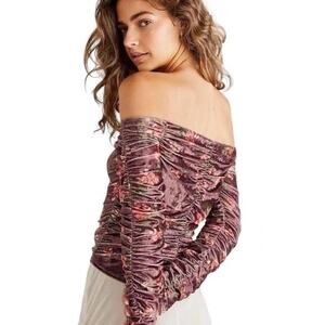 Velvet off shoulder floral blouse